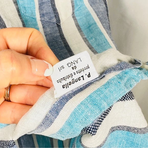 P. Langella Linen Button Down Italian Stripe Shirt Mediterranean Men’s M Blue - Picture 11 of 16